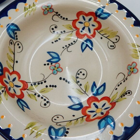 Temptations By Tara Capri Pasta Bowl Blue Wide-Rimmed 9 In Floral .5 Qt Set Of 3 - Picture 2 of 9